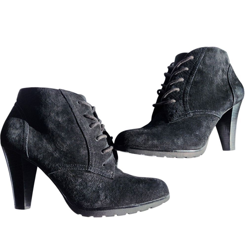 Vintage Bass Women's Black Suede Lace-up‎ High Heel Goth/Punk/Rock Ankle Boot 10